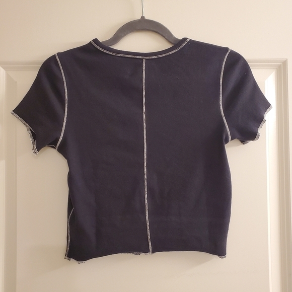 Pacsun PacCares Trusting Black Exposed Seams Ribbed Short Sleeve Crop Top - Picture 6 of 8